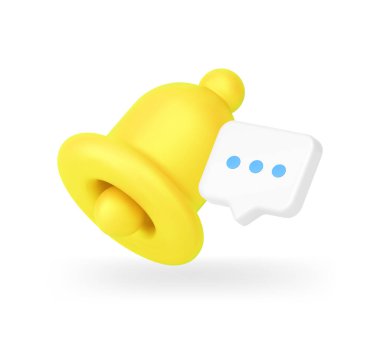 Sohbet mesajı zil uyarısı gelen posta kutusu web iletişim 3d gerçekçi vektör illüstrasyonu. Siber uzay anımsatıcı sinyali mesaj gönderme alarm yeni diyalog