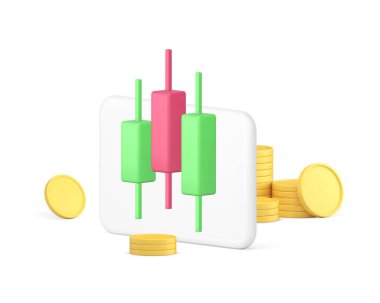 İş mali analizi, dinamik diyagram veri tablosu ve altın para 3d gerçekçi vektör illüstrasyonu. Şirket yönetimi bankacılık istatistik analizi planlama bilgi bilgileri