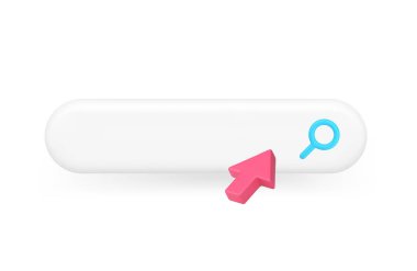 Çevrimiçi arama internet tarayıcı adres yönlendirme çubuğu ok tıklama imleci 3d gerçekçi vektör illüstrasyonuyla. Genel arama siber uzay menüsü web iletişim kullanıcı arayüzü SEO optimizasyonu