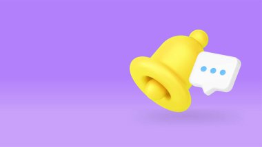 Sohbet mesajı zil uyarısı gelen posta kutusu web sitesi 3d vektör pano şablonu. Siber uzay anımsatıcı sinyali mesaj gönderme alarm yeni diyalog