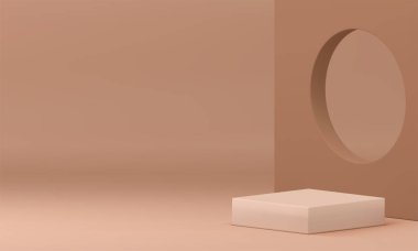 3d bej podyum kare kare kare kare kare çember çukur arka plan gerçekçi vektör illüstrasyonu. Tarafsız pastel kaidesel trend minimalist platform ticari reklam sahnesi gösteri için hazırlanıyor