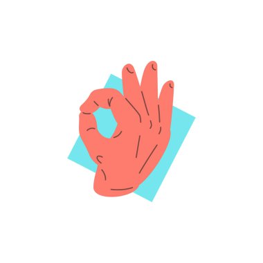 İnsan eli iyi görünüyor. Tamam. Onaylama jesti vektör düz çizim. Çizgi film karakteri erkek kolu mükemmel güzel, olumlu işaret parmağı ve işaret parmağı var.