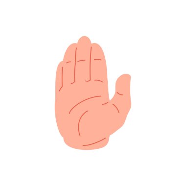 İnsan eli açık selamlama merhaba jest ikonu düz illüstrasyon. Beş parmaklı erkek karikatür kolu. Dostça iletişim. Önleme uyarısı vücut dilini durdur.