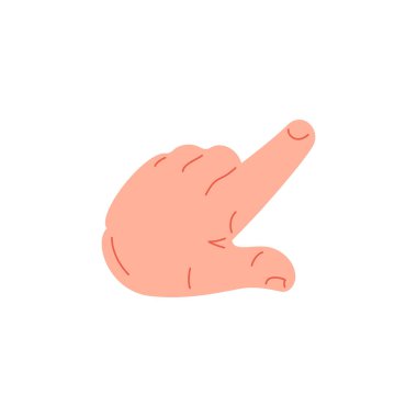 İnsan el işaret parmağı, hareket ikonu vektör düz illüstrasyonunu gösteriyor. Önemli bilgi iletisi yönünü gösteren erkek çizgi film kolu işaret parmağı düğmesine basarak dikkat navigasyonunu seç