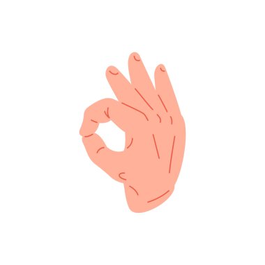 Erkek el tamam gösteriyor. Tamam. Bağlı işaret parmağı ve başparmak ikonu vektör düz illüstrasyon ile el hareketi. İnsan karikatür kolu iyi kabul ediyorum evet olumlu karar