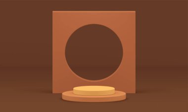 Podyum silindir bej seviye vakıf ödülü arena deliği perakende ürün sunumu 3d gerçekçi vektör illüstrasyonu. Yaya sahnesi geometrik yapı yuvarlak basamaklar yarışma tasarımı