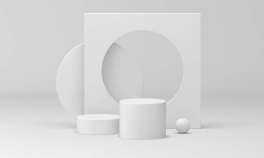 Beyaz geometrik kaidesel silindir ödüllü arena 3d gerçekçi vektör illüstrasyonu. Podyum inşaatı ürün sunumu gösterisi yarışmayı temel temelden kazandı