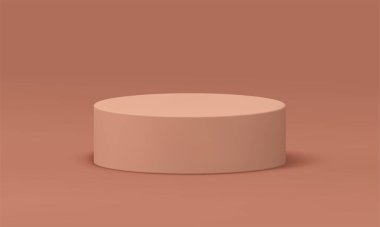 Podyum 3d ürün yuvarlak sahne temel temelleri ürün tanıtım sunumu gerçekçi vektör illüstrasyonu için. Etkinlik seremonisi için minimalist kahverengi dizayn.