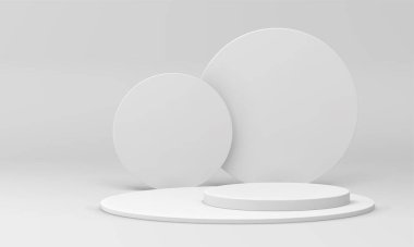 Beyaz 3d Podyum Podyum Platformu Temel İnşaat Ödülü Arena Etkinliği Gerçekçi Vektör Çizimi. Yayalar yuvarlak mimari promosyon sunumu için minimal tasarım stüdyosu arka planı