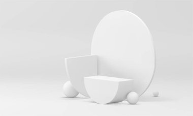 Beyaz 3d podyum geometrik baz temeli yarım daire şeklindeki en az ödül alan gerçekçi vektör illüstrasyonu. Yaya inşaatı düzensiz sahne etkinliği kutlama vakfı