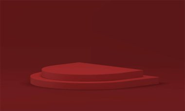 Kırmızı 3d podyum yarı daire düzeyi geometrik yapı ürün tanıtımı sunumu için gerçekçi vektör illüstrasyonu. Yaya mimarisi temel temel dekoratif tasarım