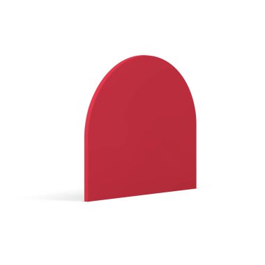 Kırmızı kıvrımlı duvar dikey izometrik yapı 3 boyutlu geometrik şekil gerçekçi vektör çizimi. Yarı daire mimari temel logo sunumu için gölgeli minimal tasarım