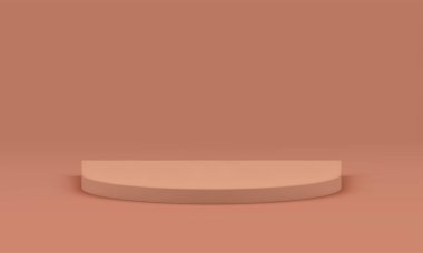 Promo ürün sunumu için 3d podyum bej sahne yarı daire yapısı gerçekçi vektör illüstrasyonu. Temel yaya vakfı ödül arenası mimarisi geometrik ödül sergisi tasarımı