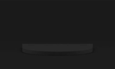 Siyah 3d podyum yarı daire reklam alanı ürün sunumu için gerçekçi vektör illüstrasyonu. Temel inşaat yarışması ödülü törensel kutlama platformunu kazandı