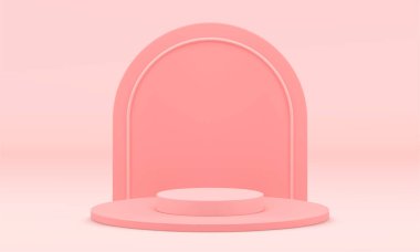 Pembe 3d podyum mertebe sahne sahne ödüllü arena inşaatı. Kutlama etkinliği gerçekçi vektör illüstrasyonu için. Pedestal temel temeli, sahne perakende satış ürünü sunumu