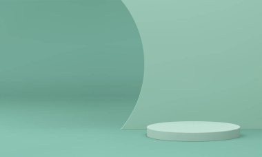 3d podyum, yuvarlak platform, kavisli duvar ürünü, premium sunum alanı, gerçekçi vektör illüstrasyonu. Temel temel temel dayanak silindiri reklam sahnesi