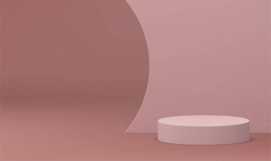 3d podyum silindir vakfı bej kıvrımlı duvar konser sahnesi arena ürünleri sunumu gerçekçi vektör illüstrasyonu. Temel yapım ürünü gösterim performansı