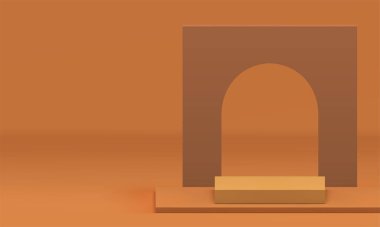 3d nötr kahverengi geometrik sahne podyumu ürün sunumu için gerçekçi vektör illüstrasyonu için hazırlanıyor. Reklam için kemer kare çerçeve arka planına sahip bej rengi minimalist kaidesi