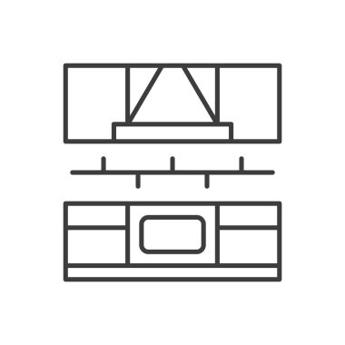 Mutfak gayrimenkul inceliği sanat ikonu web resim çizimi vektör illüstrasyonu. Modern ev mutfak mobilyaları ev içi yemek pişirme basit tasarım akşam yemeği mobilyaları ev aletleri ile dekorasyon