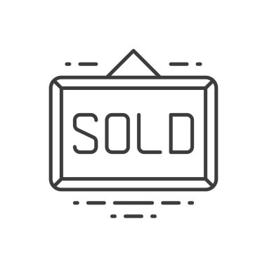 Asılmış dikdörtgen tabela gayrimenkul basit ince çizgi resim ikonu çizimi. İlan panosu satışı. Mesaj pazarlama. Mesaj bilgileri. Ticari mülkiyet resmi.