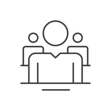 Emlak ajansı müşteri yöneticisi. İnce çizgi resim ikonu çizimi ortağı. Emlak satışı, satın alma şirketi, iş ortaklığı toplum birliği, iş arkadaşları birliği lideri iletişimi