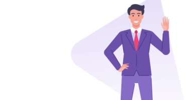 Başarılı bir iş adamı, olumlu jest, iyi haber kazanma ve olumlu duygu yassı animasyonu yapar. Mutlu ofis çalışanı, finansal fırsatları kutlarken kendini iyi hissediyor.