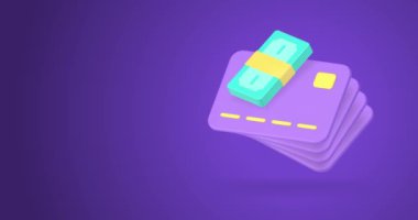 Nakit para banknot işlemi kredi kartı gönderir çevrimiçi bankacılık transfer 3d simge animasyon döngüsü. Para birimi fatura hesabına ticari döviz yönetim ödemesi