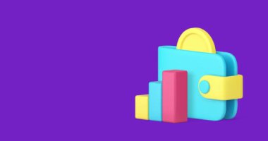 Bütçe yönetimi muhasebe ve finansal analiz 3D ikon animasyon döngüsü. Bankacılık denetimi ekonomi veri tablosu gelir giderleri ve kazanç analizi cüzdan para diyagramı