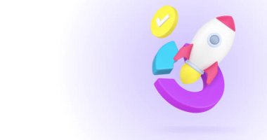 Roket ve diyagram 3 boyutlu ikon animasyon döngüsüyle iş planlama başarısını analiz etmeye başlayın. İnovasyon fikri yönetimi projesi verimli verimlilik pazarlama grafiği