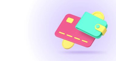 Para transferi için dijital cüzdan bankacılık hesap kartı 3d simge canlandırma döngüsü. Ticaret döviz kuru ödemesi alışveriş aktarım teknolojisini aldı