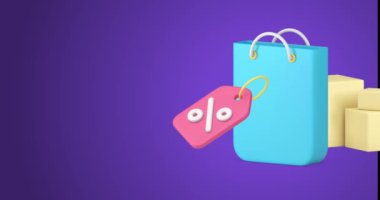 Alışveriş indirimi indirimi özel teklif teslimatı ticari perakende satış servisi 3D ikon animasyon döngüsü. Yüzdelik mağaza iznine sahip kağıt torba. Kara Cuma indirimi.