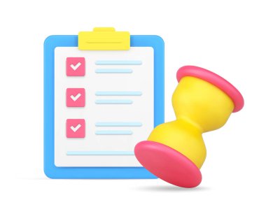 İş planlama başarılı görev zaman yönetimi son teslim tarihi 3d ikon vektör ilüstrasyonunu gerçekleştirdi. Şirket organizasyonunun verimliliği tam pano hatırlatıcısı kum saati