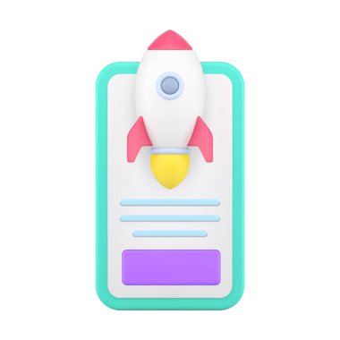 Hızlı internet akıllı telefon uygulaması roket hızında hızlı web sitesi sunucusu 3d gerçekçi vektör illüstrasyonu. Çevrimiçi iletişim bağlantısı tarayıcı servisi cep telefonu uygulaması ekran dijital teknolojisi