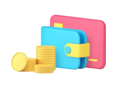 Kredi kartı ve altın sikke paralı cüzdan. Finansal bütçe 3D gerçekçi vektör illüstrasyonu. Mali tasarruf dengesi alışveriş zengin ödeme ticari bankacılık bağımsızlığı