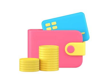 Maddi bağımsızlık, maaş tasarrufu, zenginlik cüzdanı, nakit para, 3D ikon gerçekçi vektör illüstrasyonu. Maliye bütçe dengesi mevduat ticari ekonomi para birimi ödeme alışverişi