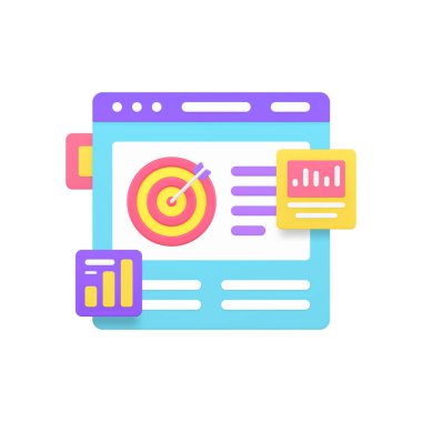 İş stratejisi geliştirme, kontrol paneli internet tarayıcısı 3d gerçekçi vektör illüstrasyonunu analiz ediyor. Veri araştırma web sitesi mali planlamanın beyin fırtınası kontrol bilgilerini izlediğini bildiriyor