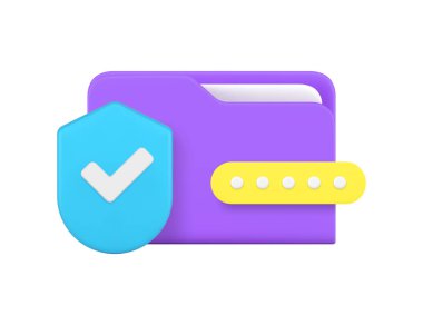 Belge dizini veri koruma parola erişim depolama 3d simgesi gerçekçi vektör illüstrasyonu. İş mahremiyeti güvenlik sistemi veritabanı şifrelemeyi koruyan arşiv yönetimi