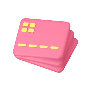 Kredi kartı yığını finansal bankacılık ve para alışverişi hesabı kimlik 3d gerçekçi vektör illüstrasyonu. Dijital para birimi bütçe tasarrufu ekonomi ödeme elektronik işlem servisi