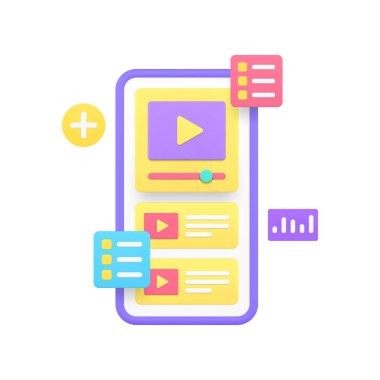 İçerik pazarlama video blogu vlog kanal planlaması akıllı telefon uygulaması 3d gerçekçi vektör illüstrasyonunu analiz ediyor. Çoklu ortam dijital kanalı çevrimiçi iş istatistik İnternet stratejisi geliştirme