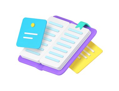 Kitap okuma notları eğitici bilgiyi hatırlatır. 3d simge gerçekçi vektör illüstrasyonunu öğrenir. Kütüphane ders kitabı sözlüğü öğretim rehberi ansiklopedisi akademik edebiyat bilgisi sınavı