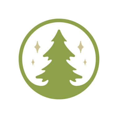 Dairesel çerçeveli yeşil noel ağacının silüeti. El çizimi, klasik ikon çizimi.