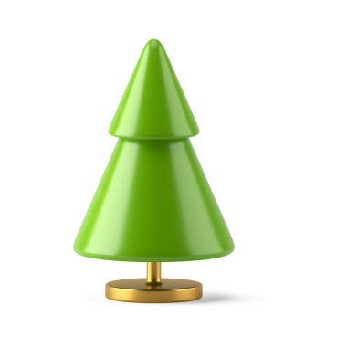 Konik yeşil iç mimari gerçekçi noel ladini. Altın ayakta minimalist geometrik tasarım. İki katmanlı yeni yıl kutlaması. Soyut sembol mutlu tatiller. 3d illüstrasyon