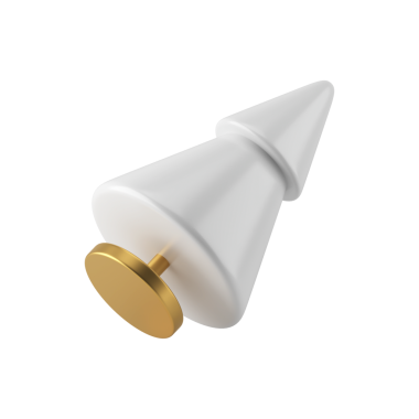 Beyaz gerçekçi ladin soyut konisi eğilmiş. Altın tezgahlı bir Noel eşyası. Geometrik tatiller ve neşeli bir ruh hali. Yeni yıl dekorasyonunda gerçekçi bir süs. 3d illüstrasyon