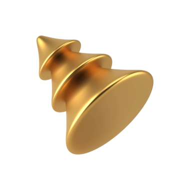 Sonbaharda gerçekçi altın soyut köknar ağacı. Minimalist tasarımı olan parlak bir noel konisi. Parlak eğimli değerli metalden yapılmış dekoratif yuvarlak piramit. 3d illüstrasyon