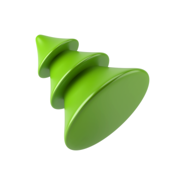 Noel çam ağacının eğimli yeşil piramidi. Minimalist dizaynlı iç dekorasyon konisi. Kutlama, parlak eğimli kaliteli plastikten yapılmış yuvarlak piramit. resimleme