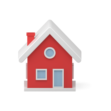 3D evi renkli kar kaplamış. Beyaz çatılı ve pencereli kırmızı Noel binası. Modern yeni yıl dekorasyonu ve parlak dekorasyon. İç sembol, eğlenceli partiler ve hediyeler. resimleme