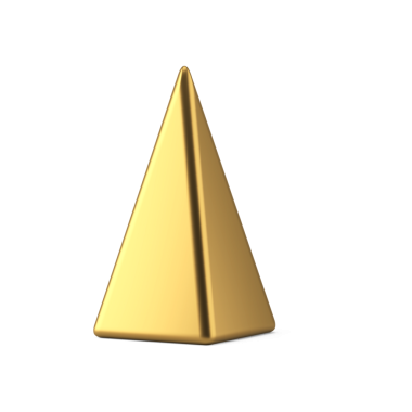 Soyut altın koni piramidi. Pürüzsüz kenarlı minimalist noel tasarımı. Kış tatilleri için geometrik dekorasyon. Basit bir hediye, değerli bir metal. 3d illüstrasyon