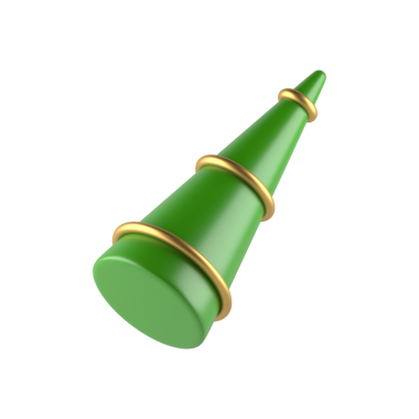 Yeşil minimalist koni noel ağacı. Altın yüzüklü gerçekçi yeni yıl tasarımı. Kış tatilleri için yaratıcı iç piramit. Kutlama metalini hediye dekorasyonu yaptı. 3d illüstrasyon