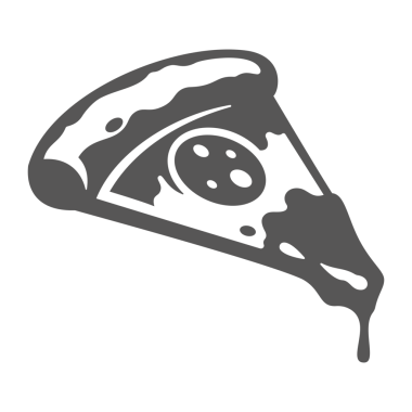 Pizza eliyle retro ikon çizdim. Sokak fast food silueti. Paketleme ve fast food restoranlarının menü tasarımı veya etiket dekorasyonu için klasik sembol