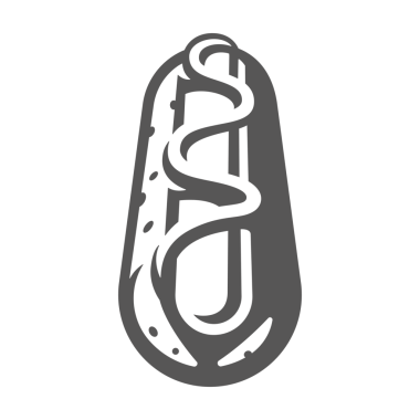 Sosisli sandviç eliyle retro ikon çizdim. Sokak fast food silueti. Paketleme ve fast food restoranlarının menü tasarımı veya etiket dekorasyonu için klasik sembol